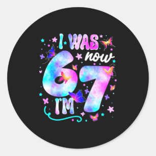 Sticker Rond J'avais 6 ans maintenant j'ai 7 ans Papillon 7e an