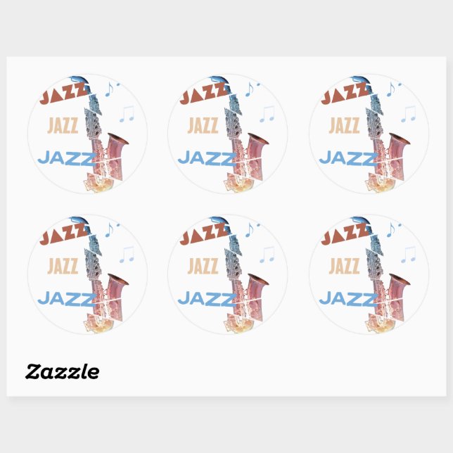 Sticker Rond Jazz Saxophone Art moderne (Feuille)