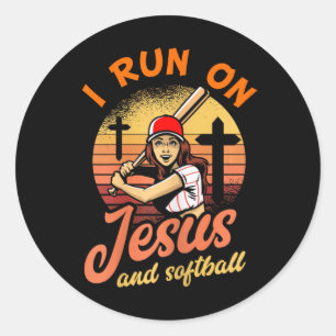 Sticker Rond Je Cours Sur Jésus Et Softball Christian Player Ca