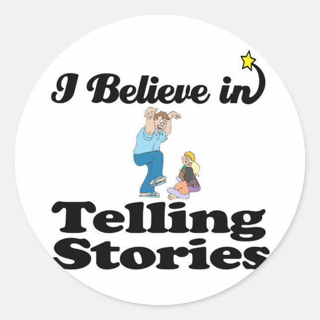 Sticker Rond je crois en la narration d'histoires (Devant)