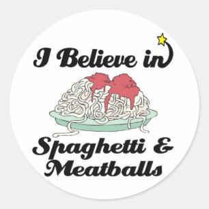 Sticker Rond je crois en les spaghetti et boulettes de viande