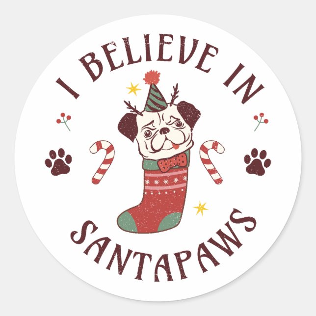 Sticker Rond Je Crois En Père Noël Paws (Devant)