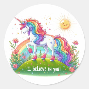 Sticker Rond Je crois en toi licorne