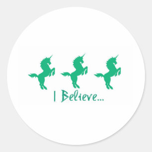 Sticker Rond Je Crois Green Unicorn Design