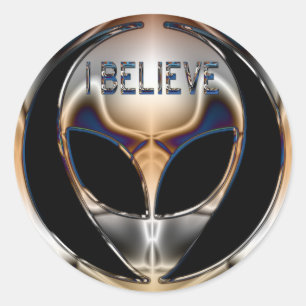 STICKER ROND JE CROIS LA TÊTE D'ALIEN DE CHROME