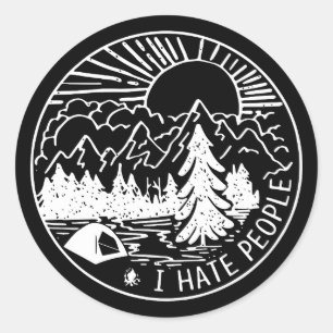Sticker Rond Je déteste les gens qui campent en t-shirts
