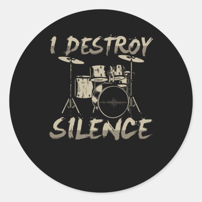Sticker Rond Je détruit les tambours de silence (Devant)