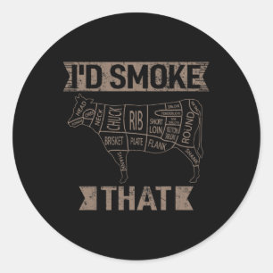 Sticker Rond Je Fumerais Ce Charbon Grillant Steak Cuisine Boeu
