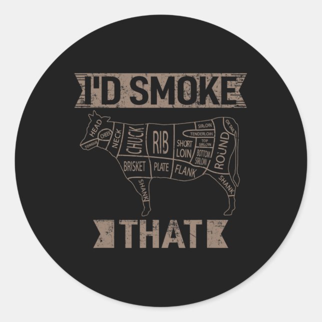 Sticker Rond Je Fumerais Ce Charbon Grillant Steak Cuisine Boeu (Devant)