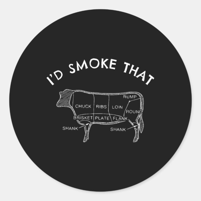 Sticker Rond Je fumerais cette vache drôle Fumer Barbecue Grill (Devant)