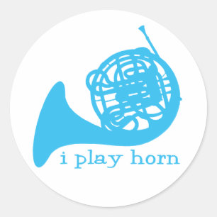 Sticker Rond Je joue à la corne - bleu