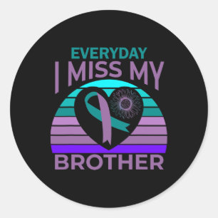Sticker Rond Je Manque Mon Frère Coeur Ruban Sensibilisation au