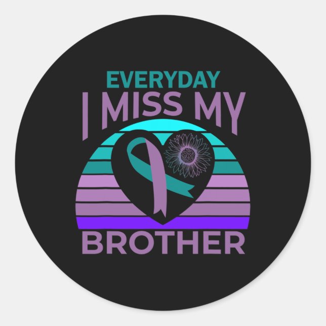 Sticker Rond Je Manque Mon Frère Coeur Ruban Sensibilisation au (Devant)