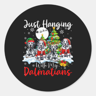 Sticker Rond Je me suis accroché à mes Dalmatiens Noël Trois Pè