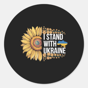 Sticker Rond Je me tiens avec la fleur de tournesol d'Ukraine p