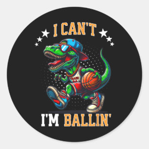 Sticker Rond Je ne peux pas, je dessine un squelette de dinosau
