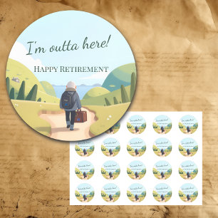 Sticker Rond Je pars d'ici Fête de retraite Rétro