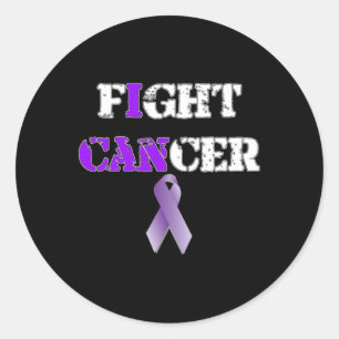 Sticker Rond Je peux combattre le cancer du ruban pourpre