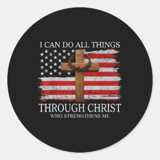 Sticker Rond Je peux faire toutes choses par Jésus Fierté Améri