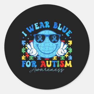 Sticker Rond Je Porte Du Bleu Pour Le Mois De Sensibilisation s