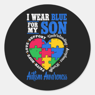 Sticker Rond Je Porte Du Bleu Pour Ma Sensibilisation sur l'aut