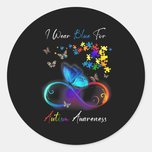 Sticker Rond Je Porte Du Bleu Pour Sensibilisation sur l'autism (Devant)