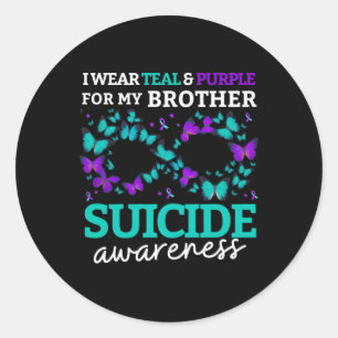 Sticker Rond Je Porte Du Purple Et Turquoise Pour Mon Frère Sui