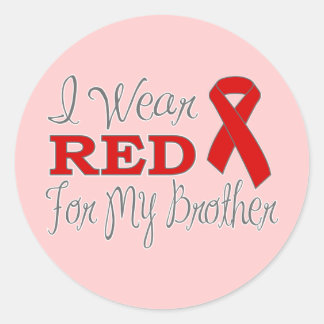 Sticker Rond Je Porte Du Rouge Pour Mon Frère (Ruban Rouge)