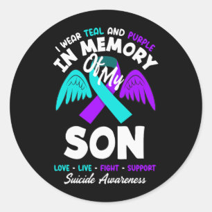 Sticker Rond Je porte du sarcelle et du violet en mémoire de la