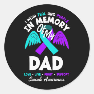 Sticker Rond Je porte du sarcelle et du violet en mémoire de la