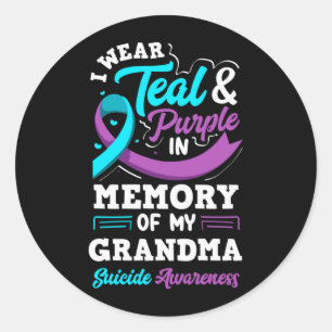 Sticker Rond Je porte du sarcelle et du violet en mémoire de ma