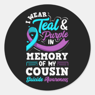 Sticker Rond Je porte du sarcelle et du violet en mémoire de mo