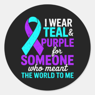 Sticker Rond Je Porte Du Sarcelle Et Du Violet Pour La Préventi