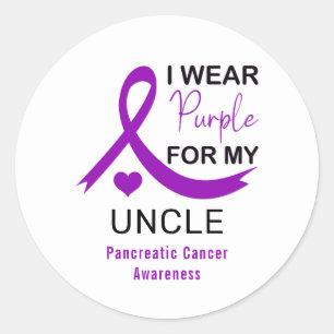 Sticker Rond Je porte du violet pour mon oncle cancer du pancré
