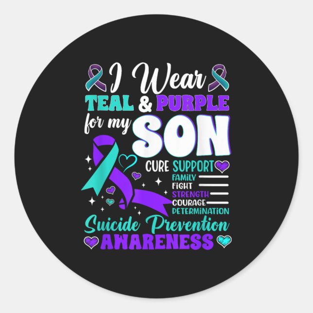 Sticker Rond Je Porte Turquoise &amp; Violet Pour Mon Fils Suic (Devant)