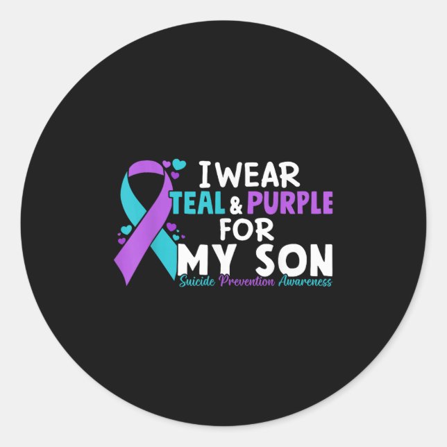 Sticker Rond Je Porte Turquoise &amp; Violet Pour Mon Fils Suic (Devant)
