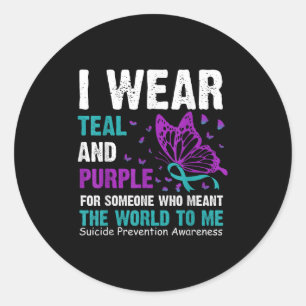 Sticker Rond Je Porte Turquoise &amp ; Violet Pour Quelqu'Un Qu