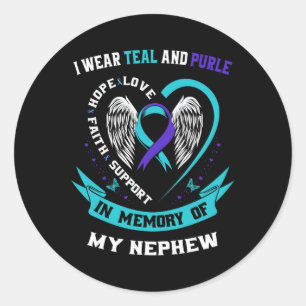 Sticker Rond Je porte Turquoise et violet pour ma notoriété du 