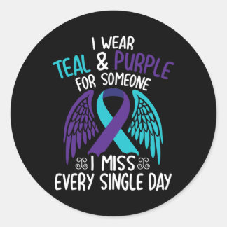 Sticker Rond Je Porte Turquoise Et Violet Pour Quelqu'Un Que Je