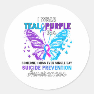 Sticker Rond Je Porte Turquoise Purple Papillon Suicide Prévent