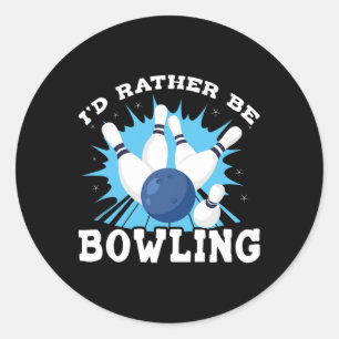 Sticker Rond Je Préférerais Être Bowling Retro Pour Homme