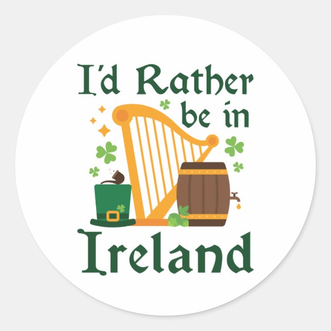 Sticker Rond Je préférerais être en Irlande (Devant)