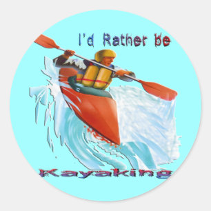 Sticker Rond Je préférerais être Kayaking 2