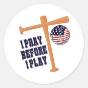 Sticker Rond Je prie avant de jouer à Basebal Game