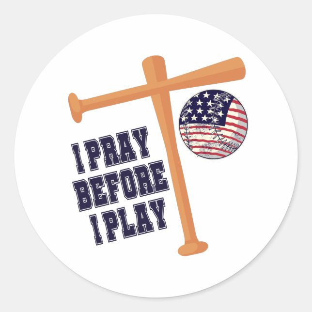 Sticker Rond Je prie avant de jouer à Basebal Game (Devant)