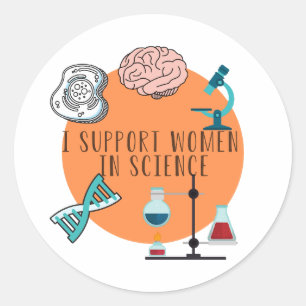 Sticker Rond "Je soutiens des femmes l'autocollant en science"