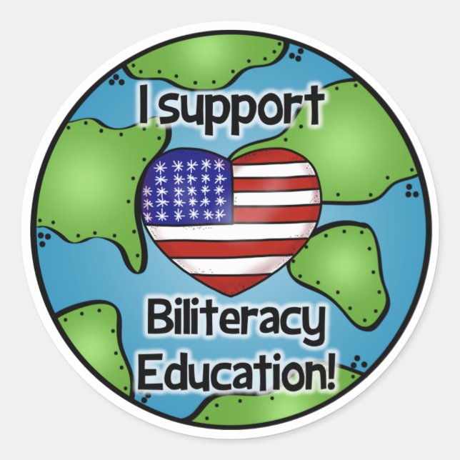 Sticker Rond Je soutiens l'autocollant d'éducation à la bilingu (Devant)