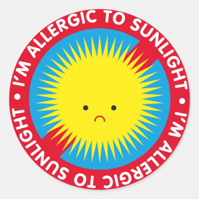 Sticker Rond Je suis allergique au soleil ! Allergie solaire (Devant)