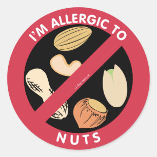 Sticker Rond Je suis Allergique aux noix Symbole d'allergie ali