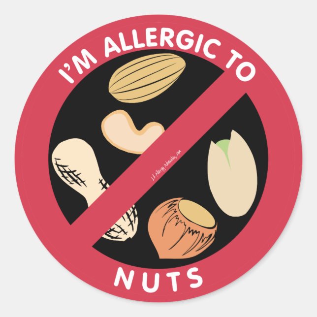 Sticker Rond Je suis Allergique aux noix Symbole d'allergie ali (Devant)